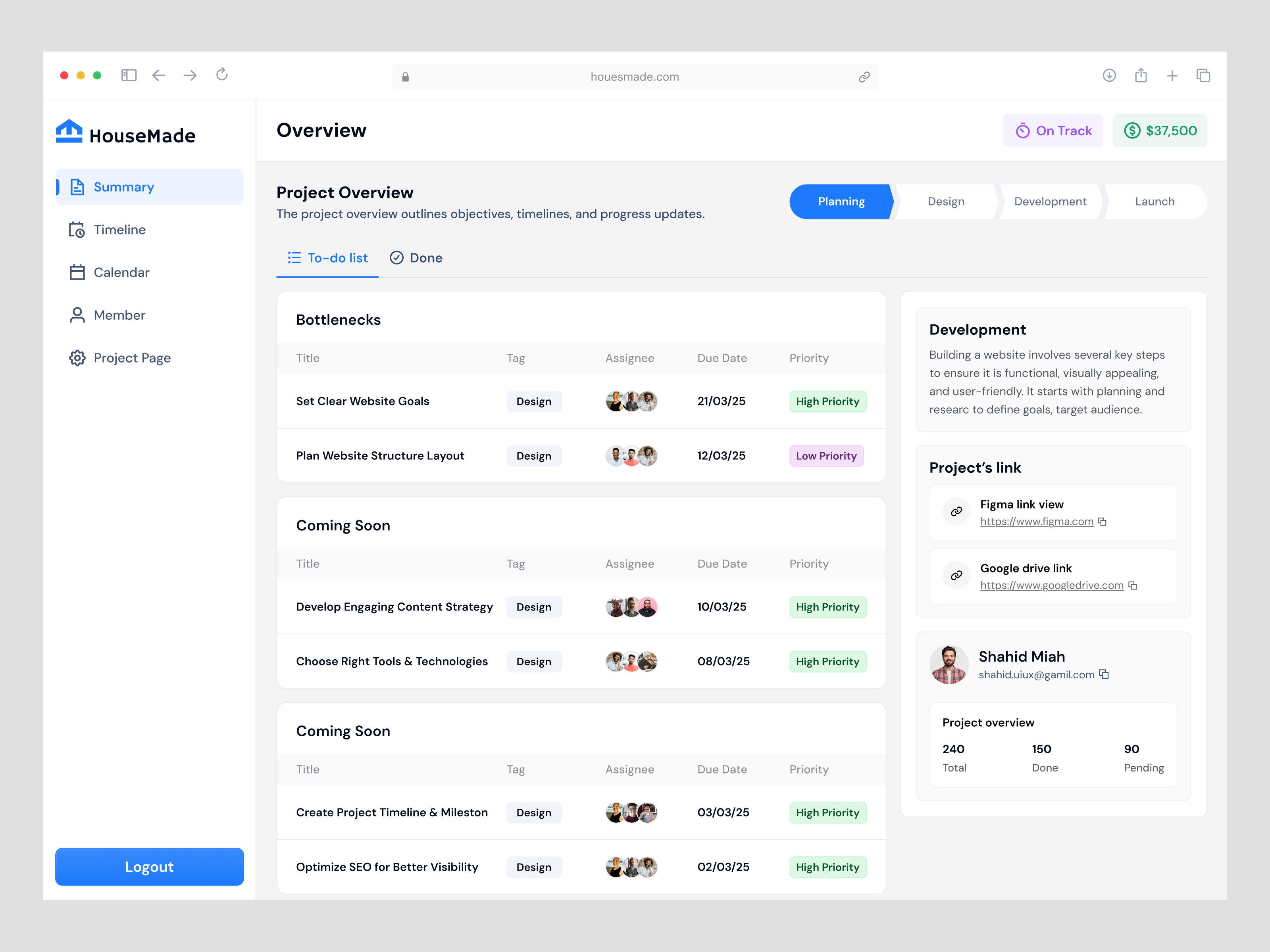 Example of Dashboard UI/UX Design Web App, Saa S